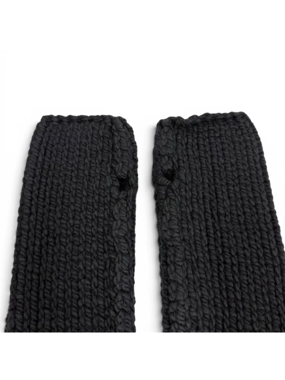 Hermes Silk Cashmere Blend Silver Series Knit Arm Warmer Gloves Black TU